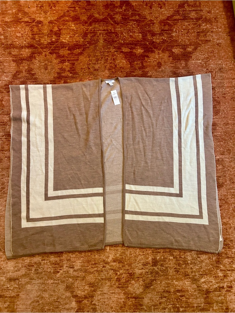 Neutral Taupe and Cream Knit Shawl Cardigan/ poncho. NWT.